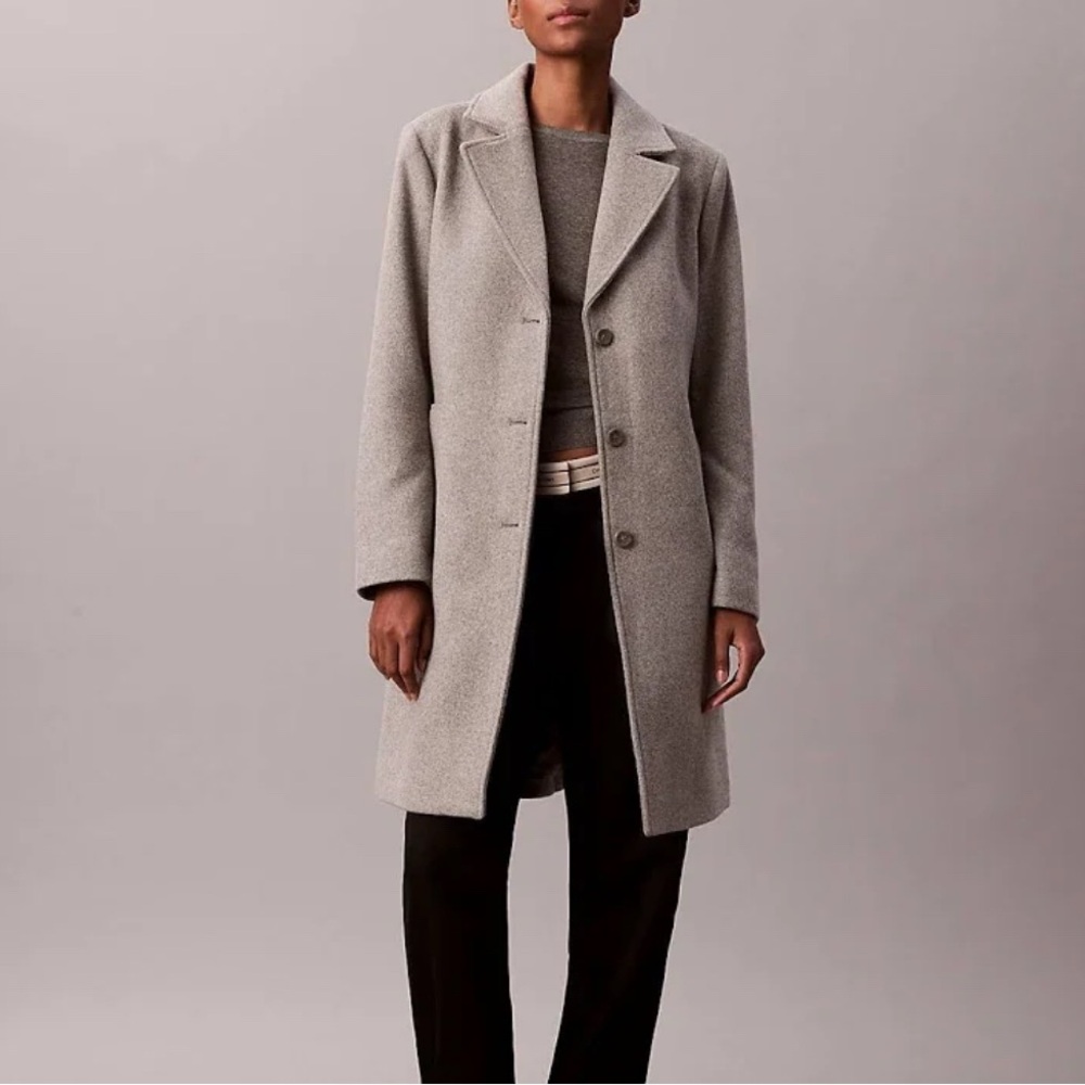 Calvin Klein Light Gray Wool-Blend Tailored Coat Size 12